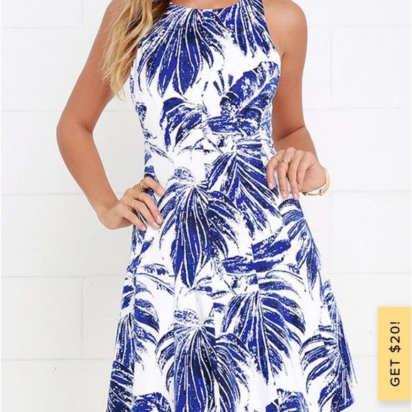 Lulu's Palm Reading Ivory and Blue Print Dress XS - Picture 1 of 5